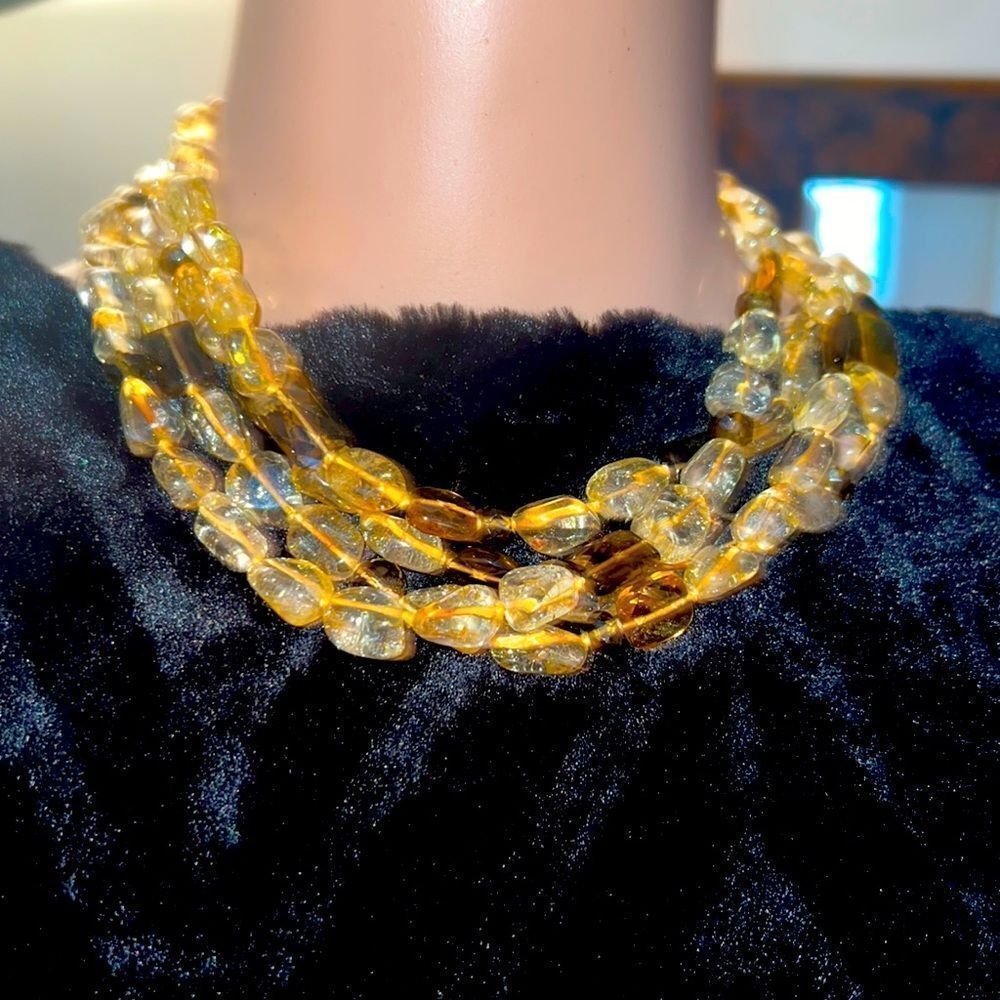 Wearable art by Patty Tobin.   17" choker in gold tone and 3 strand